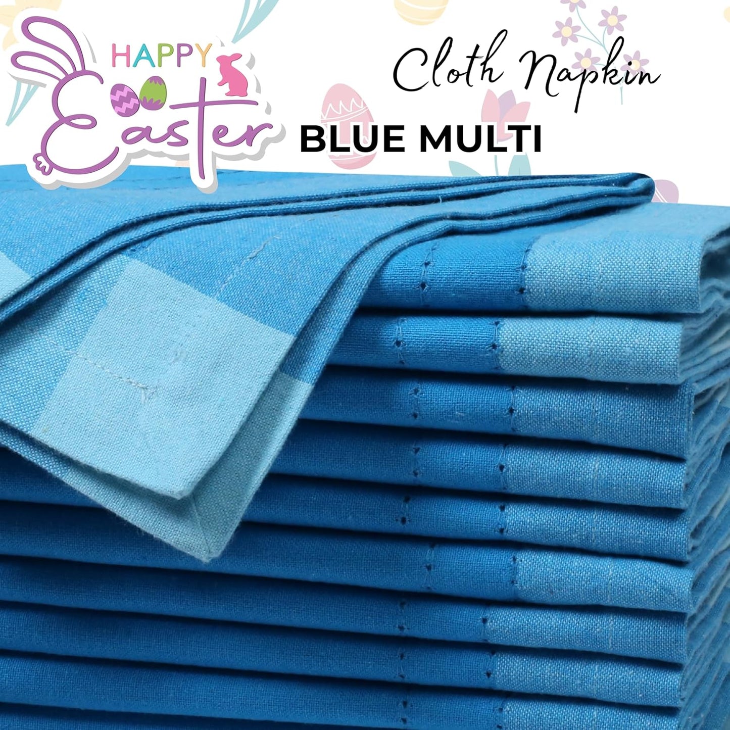 Homidate Cotton Cloth Napkins Set of 12 – 20x20 Blue Multi Double Hemstitched – Machine Washable Dinner Napkins for Weddings, Parties & Father’s Day Celebrations