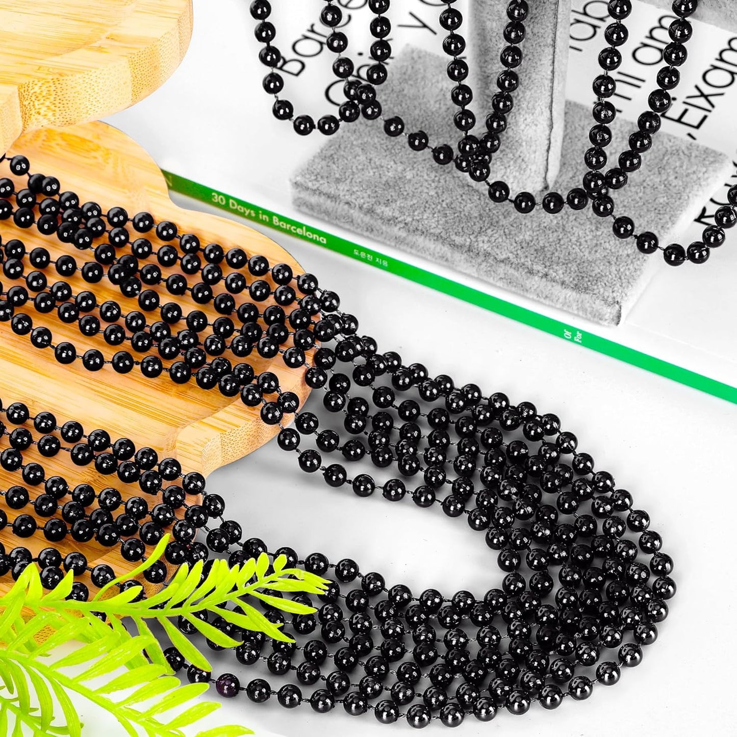 Black Beads Necklace, 15PCS Halloween Black Bead Stuff Accessories, 33" Mardi Gras Beads Necklace Costume, Festival Parade Throw for Halloween New Years Wedding Party Events Supplies Decorations