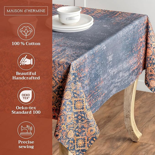 Maison d' Hermine Table Cloth Rectangle Table 100% Cotton 60 x 108 Inches Fall Tablecloth Reusable Everyday Use for Thanksgiving Christmas Decorations Dining Farmhouse Party (Imperfection)