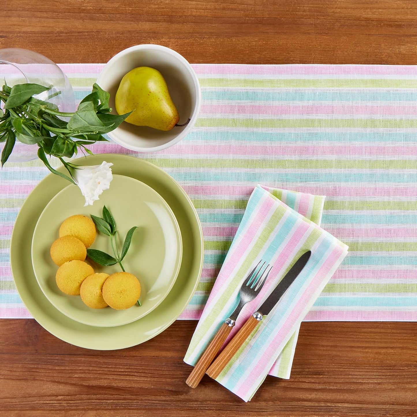 Solino Home Linen Striped Table Runner 108 Inches Long - 100% Pure Linen Multicolor Palm Beach Stripe Dining Table Runner 14 x 108 Inch