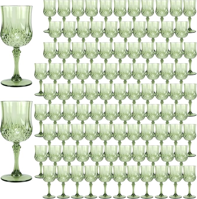 Plastic Wine Glasses, Plastic Goblets Vintage Style Cordial Unbreakable Drinking Glasses, Reusable Drinkware for Wedding Reception, Grand Event Party Supplies, Easter (100, New Green)