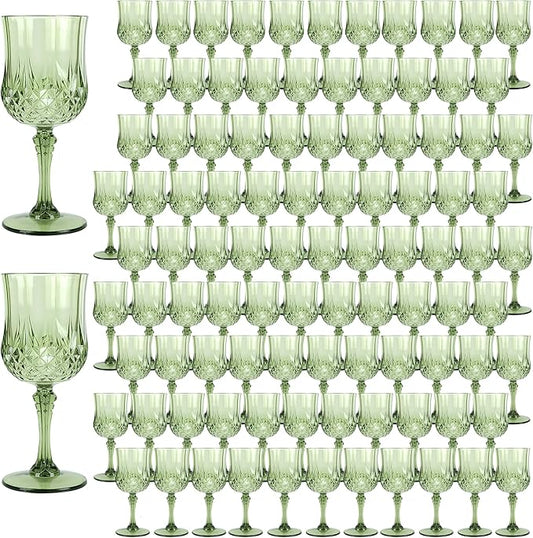 Plastic Wine Glasses, Plastic Goblets Vintage Style Cordial Unbreakable Drinking Glasses, Reusable Drinkware for Wedding Reception, Grand Event Party Supplies, Easter (100, New Green)