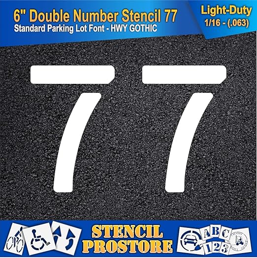 Pavement, Curb, and WheelStop Stencils - 6 inch Double Number Stencil - (77) - 6" x 9" x 1/16" (63 mil) - Light-Duty
