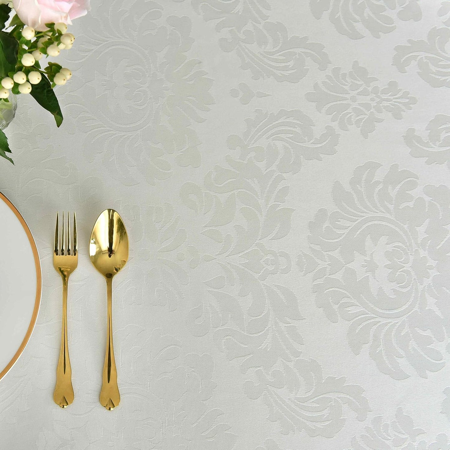 maxmill Jacquard Table Cloth Damask Pattern Spillproof Wrinkle Resistant Heavy Weight Soft Tablecloth for Kitchen Dinning Tabletop Outdoor Picnic Rectangle 52 x 70 Inch Ivory