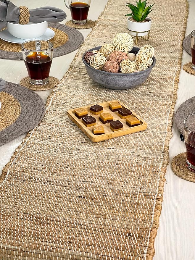 Chardin Home 13x90 Inch Handcrafted Table Runner – Eco-Friendly Natural Jute and Hemp – Rustic Boho Farmhouse Table Decor – Sustainable Dining Table Accent for Everyday or Special Occasions