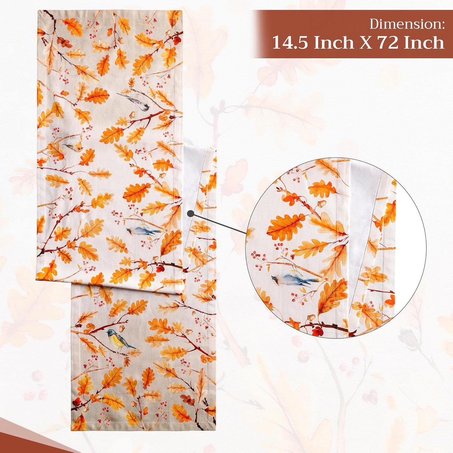 Maison d' Hermine Table Runner 100% Cotton Single Layer Table Runners 72 inches Long for Thanksgiving Christmas Decorations Home Kitchen Dining Party Wedding (Oak Leaves, 14.5" x 72")