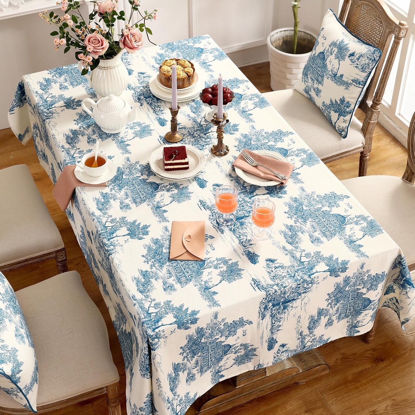 patdrea Designer Square Cyan Tablecloth,Vintage Linen with Ancient Castle and Manor Pattern Tablecloths,Table Cover Cloth Decor for Kitchen Dining Christmas,Thanksgiving,67"x67"-Lucerne a