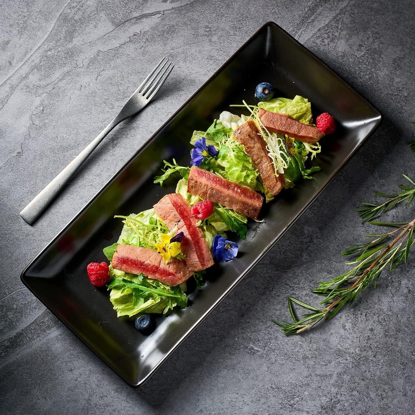 Gomakren Serving Platter Serving Dishes, 14 Inch Porcelain Serving Trays for Party, Large Serving Platters and Trays, Rectangular Sushi Plates for Entertaining Thanksgiving Christmas, Set of 4, Black