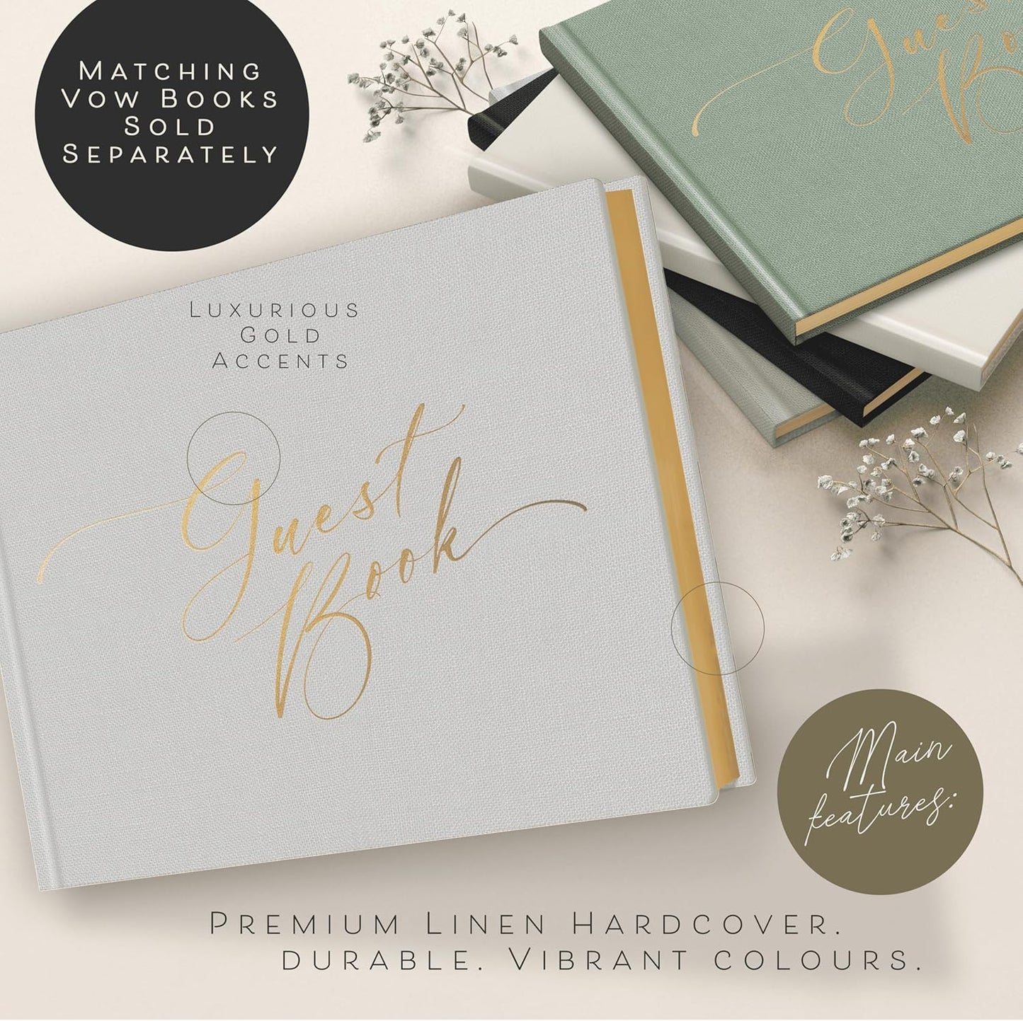 ARTESORI Wedding Guest Book for Reception — Gold-Foiled Guestbook to Sign in, Elegant Baby Shower Guest Book for Party & Birthday — Photo & Polaroid Guest Book for Wedding & Bridal Shower (Grey)