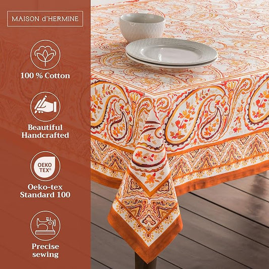 Maison d' Hermine Table Cloth Rectangle Table 100% Cotton 60 x 108 Inches Fall Tablecloth Reusable Everyday Use for Thanksgiving Christmas Decorations Dining Farmhouse Party (Palatial Paisley)