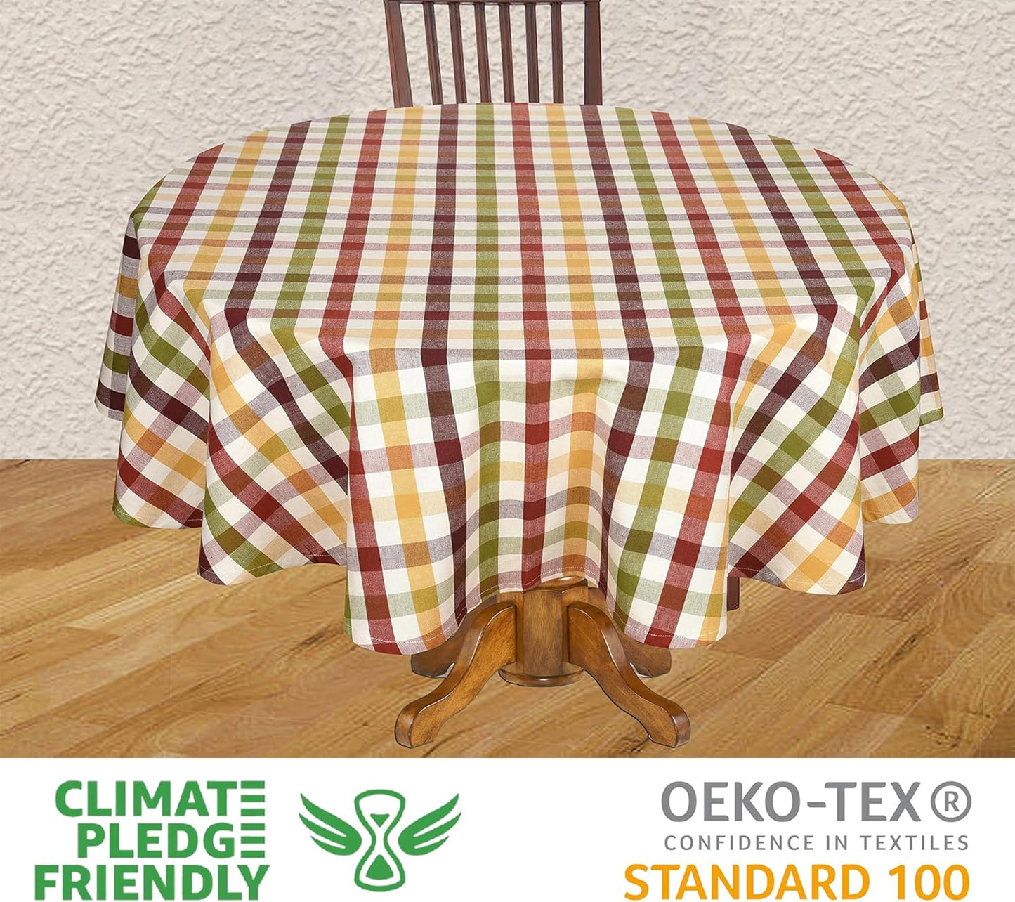 Urban Villa Christmas Tablecloth Buffalo Check Table Cloth Tabletop Cover Kitchen Dining Tablecloth 100% Cotton Great Parties Wedding Holiday Dinner Round 70 Inches 4-6 Seats Table Cloth
