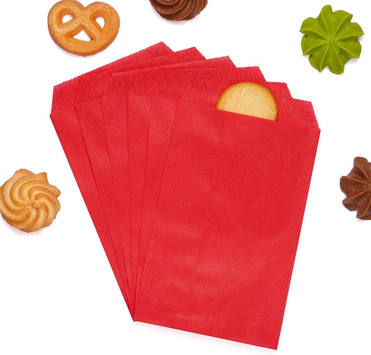 Quotidian Strawberry Red Flat Medium Greaseproof Paper Bags 4" x 6" (10 x 15.2cm) Pack of 100 - Soap Wedding Invitation Party Favor