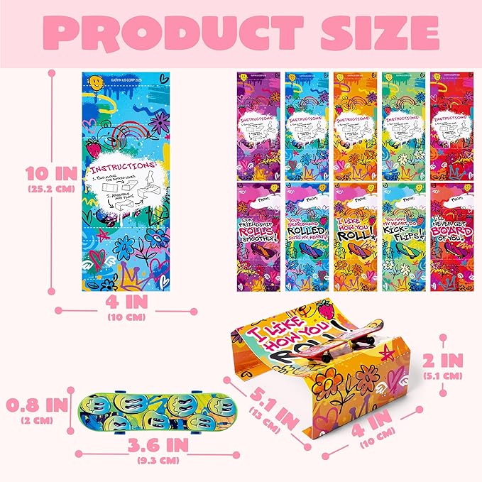JOYIN 28 Pcs Valentines Day Finger Skateboards with Cards for Kids, Valentine Party Favor, Greeting Cards, Classroom Exchange Prizes, Holiday Reward Gifts, Finger Skateboard Toys