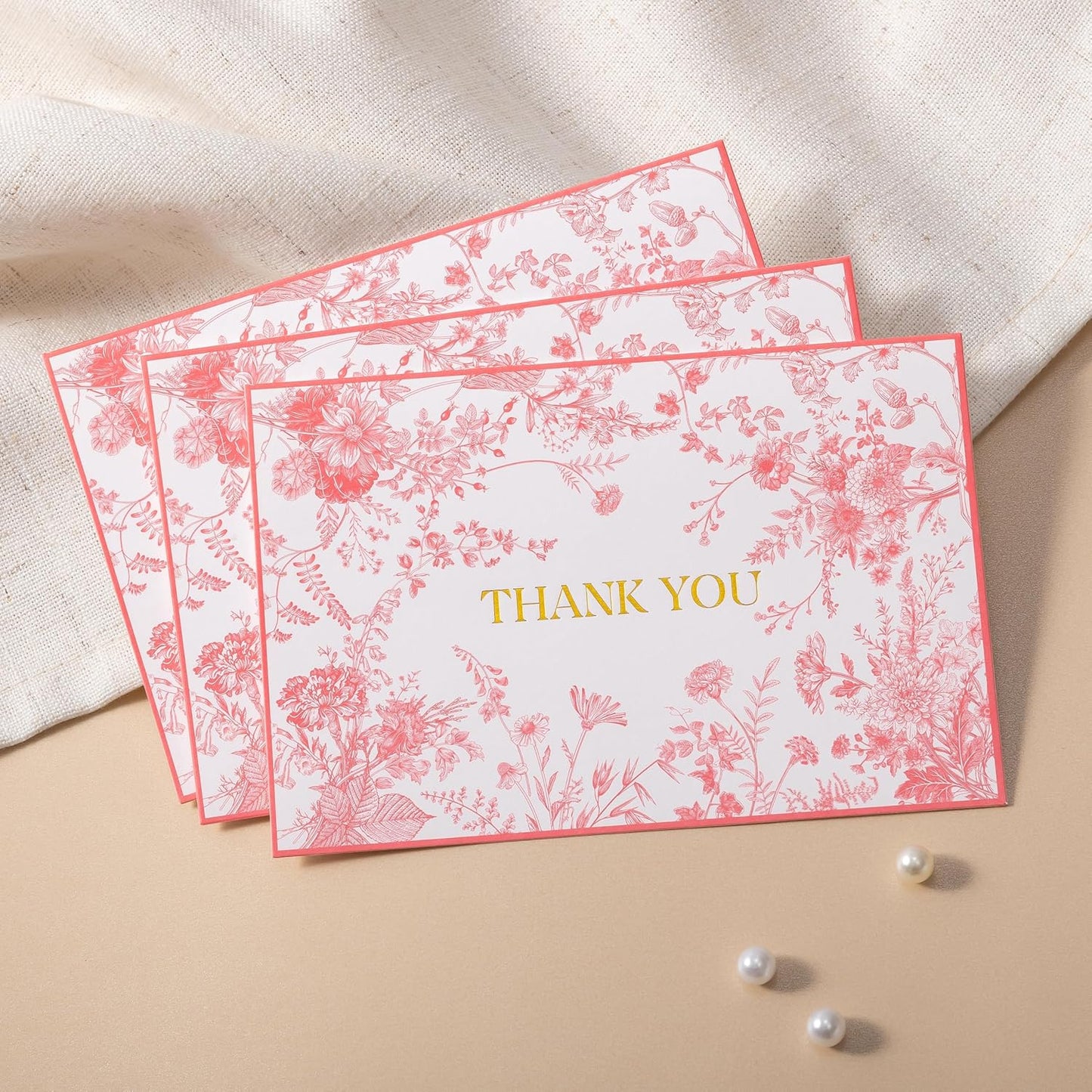 Crisky 25 Pack Pink Floral Thank You Cards with Envelopes, Gold Foil Wildflower Greeting Notes Bulk for Birthday, Baby Shower, Bridal Shower, Wedding, Graduation