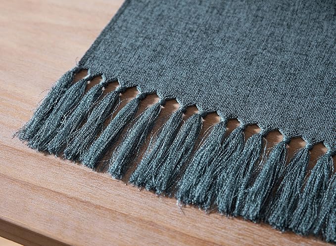 ZeeMart Blue Table Runners 72 Inches Long, Burlap Linen Style Rustic Farmhouse Table Runner, Boho Woven Dining Table Runner, 13x72 Inches, Blue