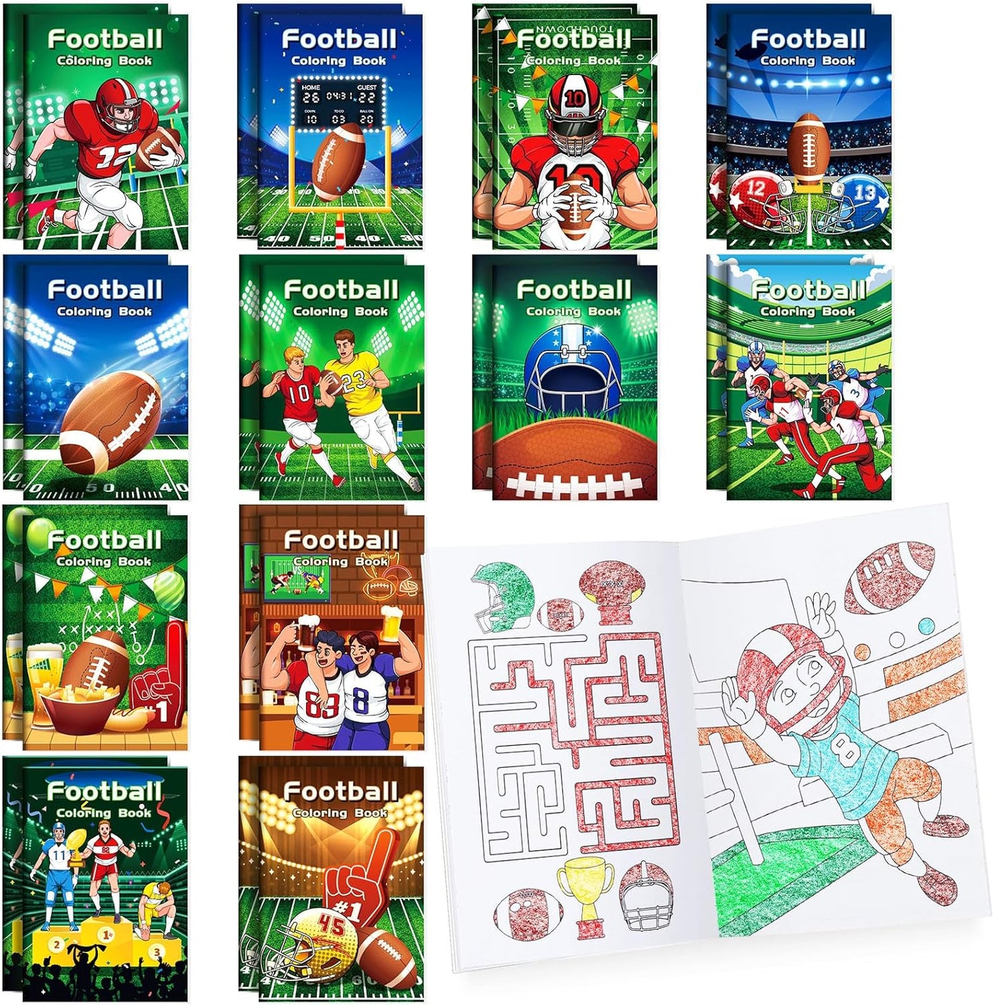 BenLouis 24 Pcs Football Mini Coloring Books Kids Football Theme Party Favors Small Activity Books Bulk for Kids Super Football Bowl Birthday Goodie Bags Stuffers Return Gifts Classroom Travel
