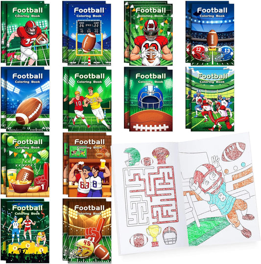 BenLouis 24 Pcs Football Mini Coloring Books Kids Football Theme Party Favors Small Activity Books Bulk for Kids Super Football Bowl Birthday Goodie Bags Stuffers Return Gifts Classroom Travel