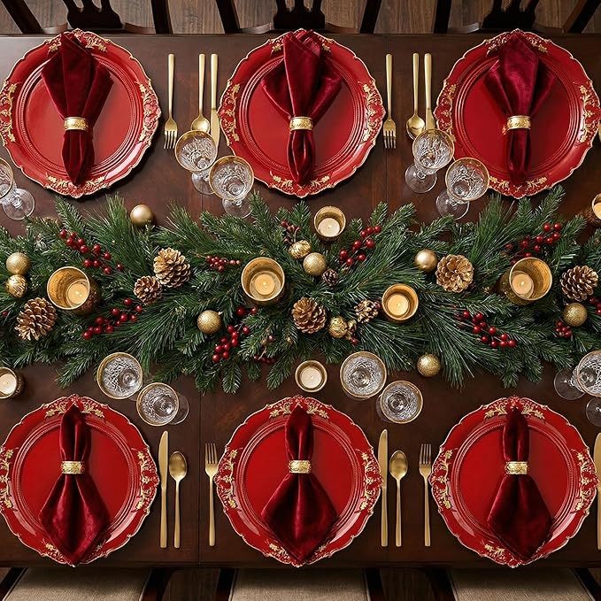 Red Charger Plates, 13 Inch Embossed Chargers for Dinner Plates. Plastic Charger for Wedding, Party. (Set of 6)