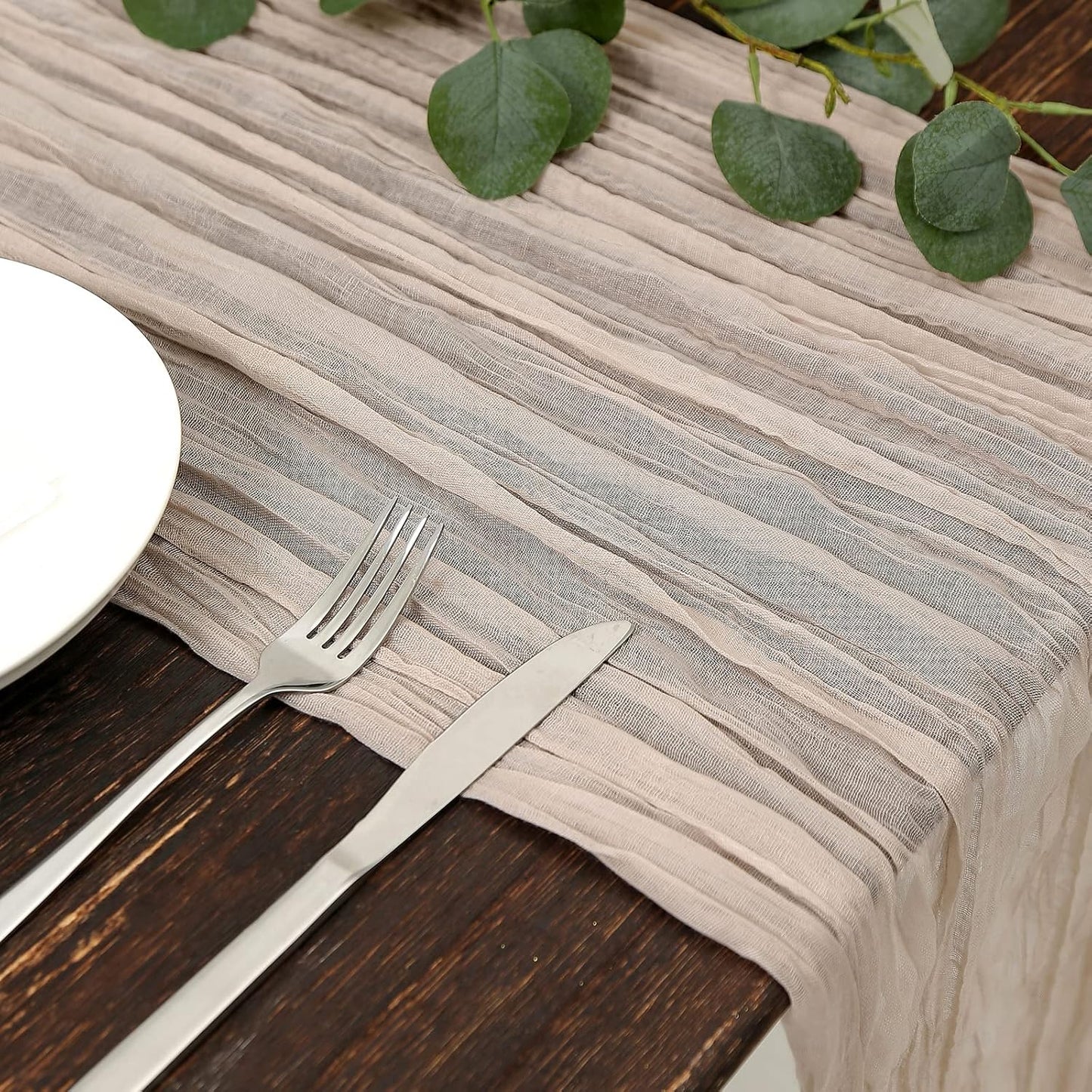 DOLOPL Rosy Brown Cheesecloth Table Runner 13.3ft Boho Gauze Cheese Cloth Table Runner Rustic Sheer Runner 160inch Long for Wedding Bridal Baby Shower Birthday Party Cake Table Decorations