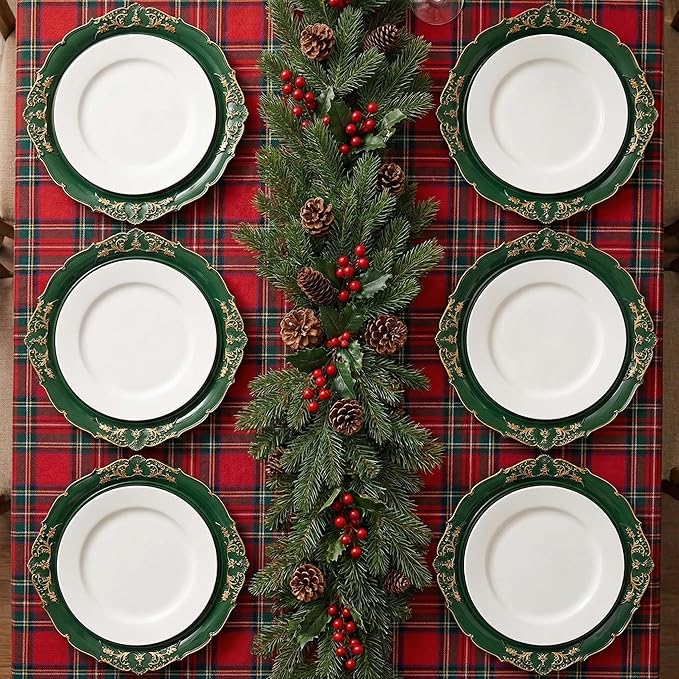 Green Charger Plates, 13 Inch Embossed Chargers for Dinner Plates. Plastic Charger for Wedding, Party. (Set of 6)