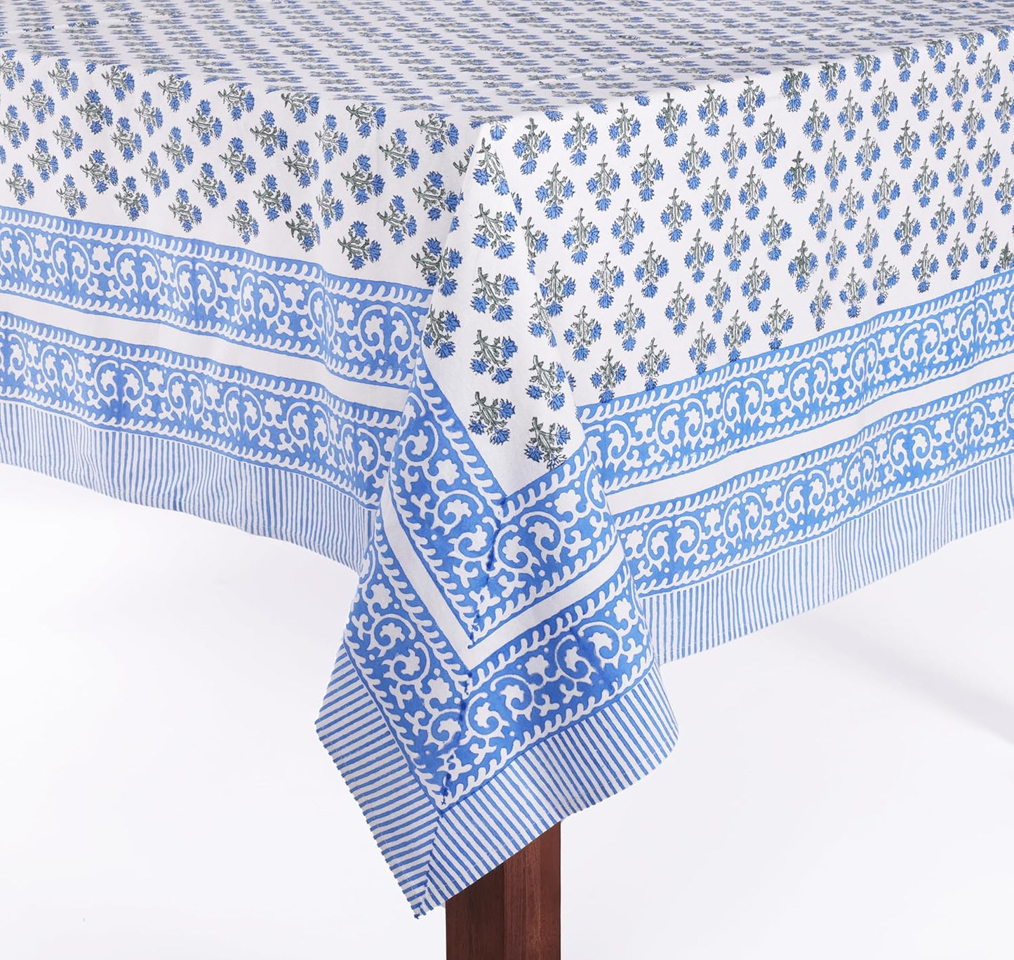 ATOSII Gulbahar Blue 100% Cotton Fall Rectangle Tablecloth, Handblock Print Floral Table Cloth for Kitchen Dining Linen I Thanksgiving Christmas Weddings Outdoors I 72 X 140 Inches I 12 Seater