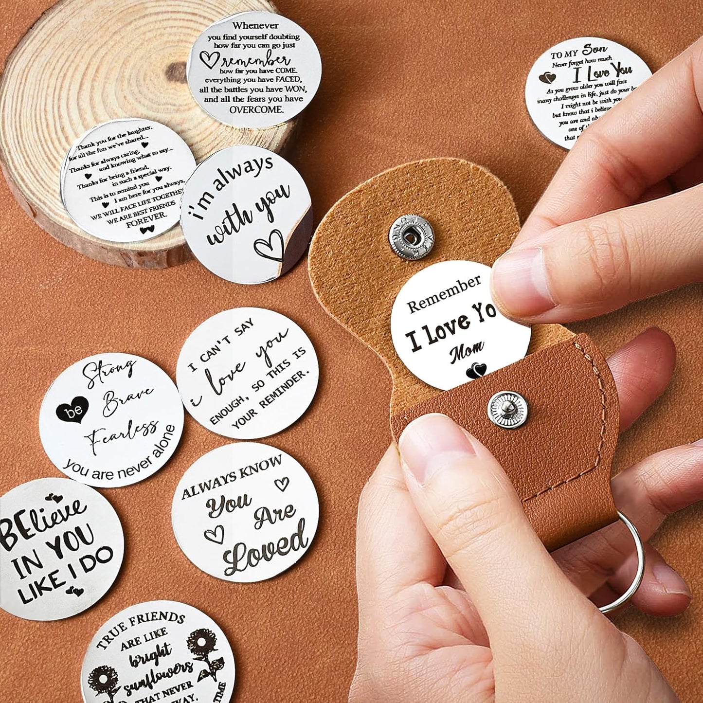 OUMILAN Pocket Hug Token Gifts for Men Boyfriend Girlfriend Inspirational Gift for Son Daughter Brother with Leather Keychain