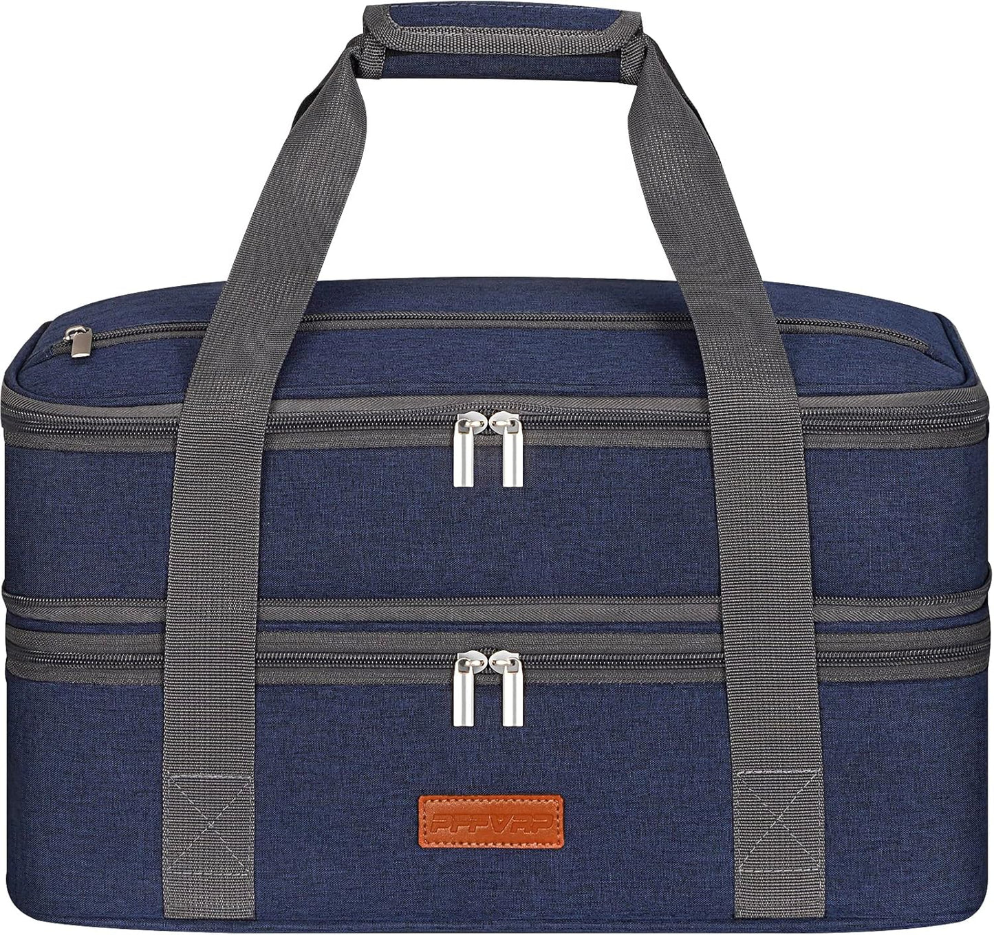 Double Decker Insulated Casserole Carrier for Hot or Cold Food, Expandable Food Carrier for Potluck Parties, Picnic, Cookouts, Fits 11 x 15 or 9 x 13 Lasagna Pan, Baking Dish（Blue）
