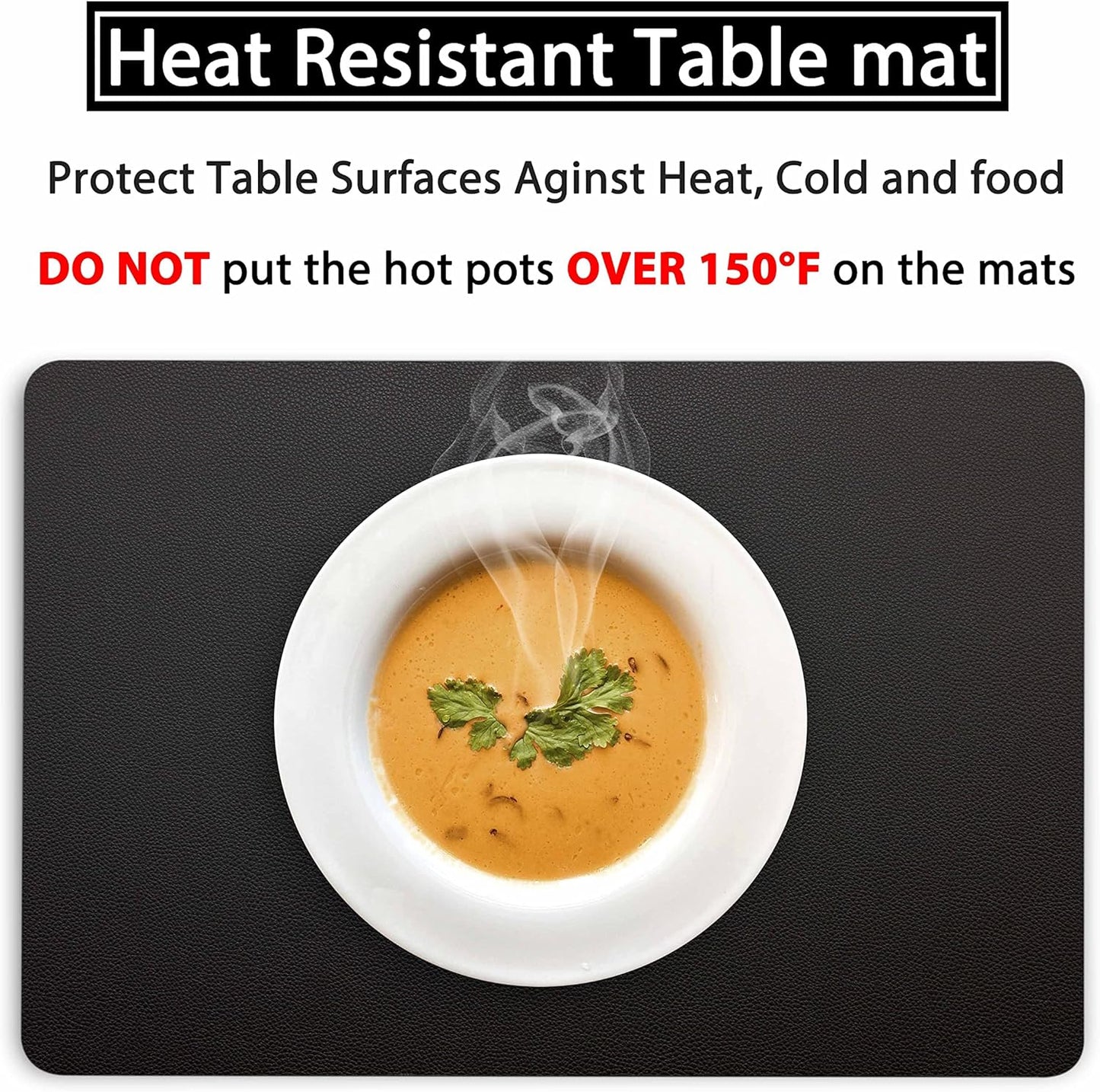 Wipeable Placemats Leather Table Mats Waterproof Heat-Resistant Easy to Clean for Dining Table Set Kitchen Table (2, Black)