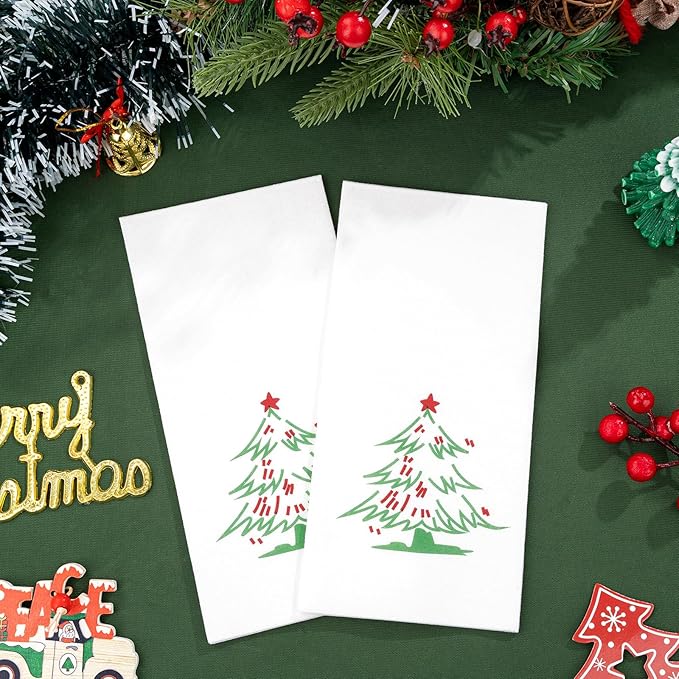 Supernal 100pcs Christmas Napkins Disposable - Christmas Tree Paper Napkins - Linen Like Holiday Napkins - Party Dinner Napkins Disposable Guest Towels for Bathroom Kitchen Christmas Party Decor