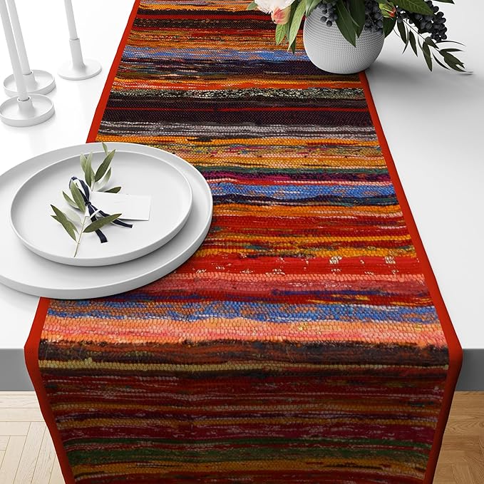 Trade Star Handloomed Table Runner Decorative Table Placemat Upcycled Fabric Table mat Designer Highly Durable Area Rug Runner (RED)
