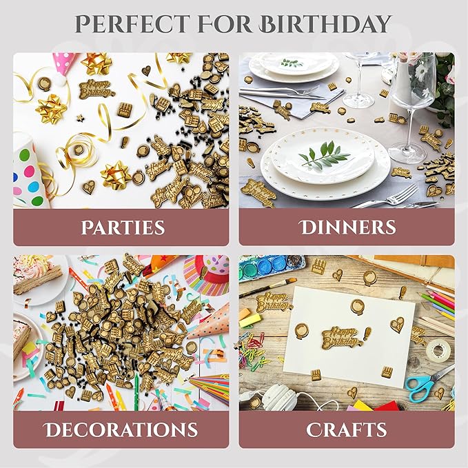 Confetti - Engraved Wood - Rustic Wooden Wedding Decor Party Table Scatter Decorations (Happy Birthday)