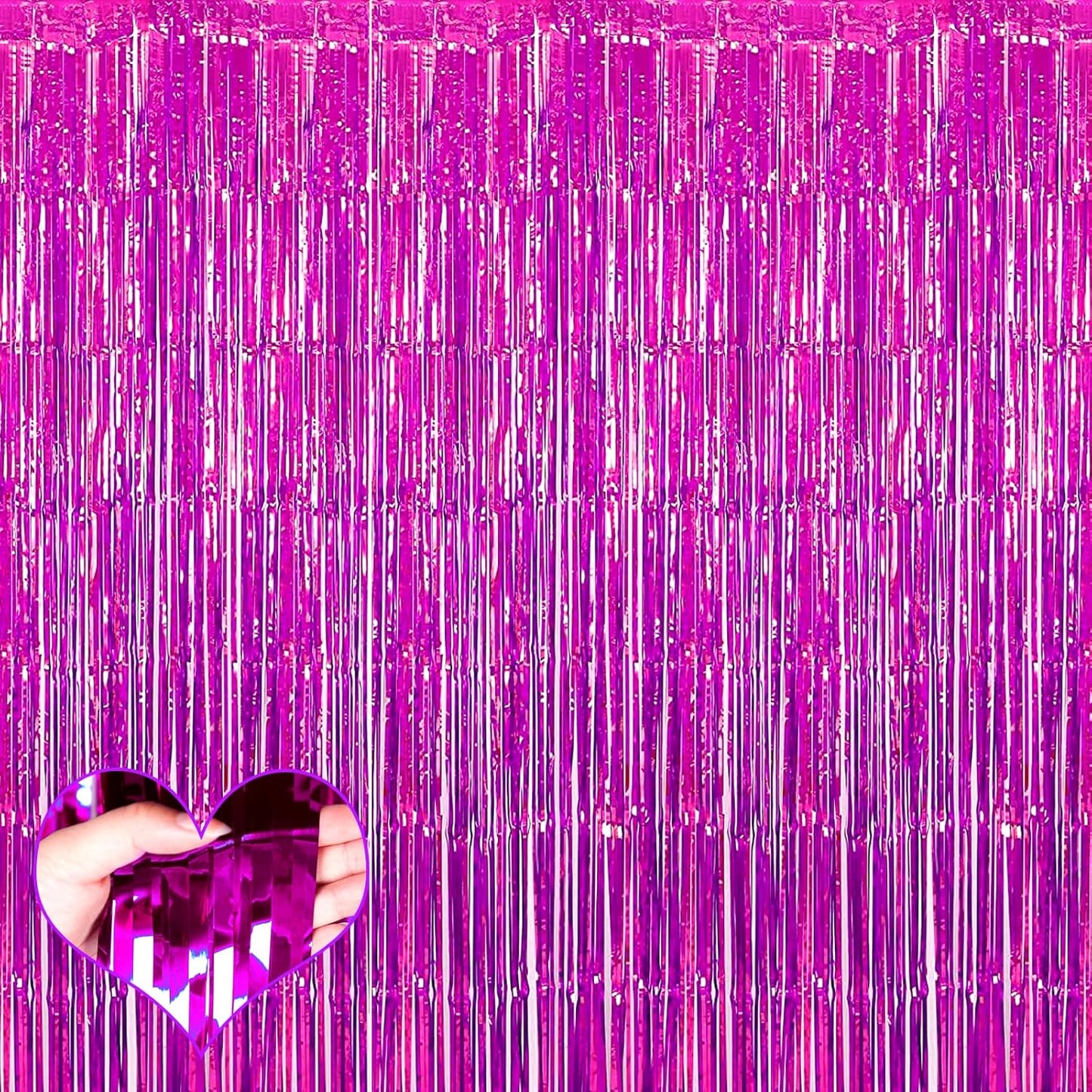 4 Pack Fuchsia Fringe Curtain Backdrop, 3.2Ft x 9.8Ft Metallic Tinsel Foil Fringe Streamers Background for Photo Booth Birthday Wedding Baby Shower Carnival Easter Mother’s Day Party Decorations