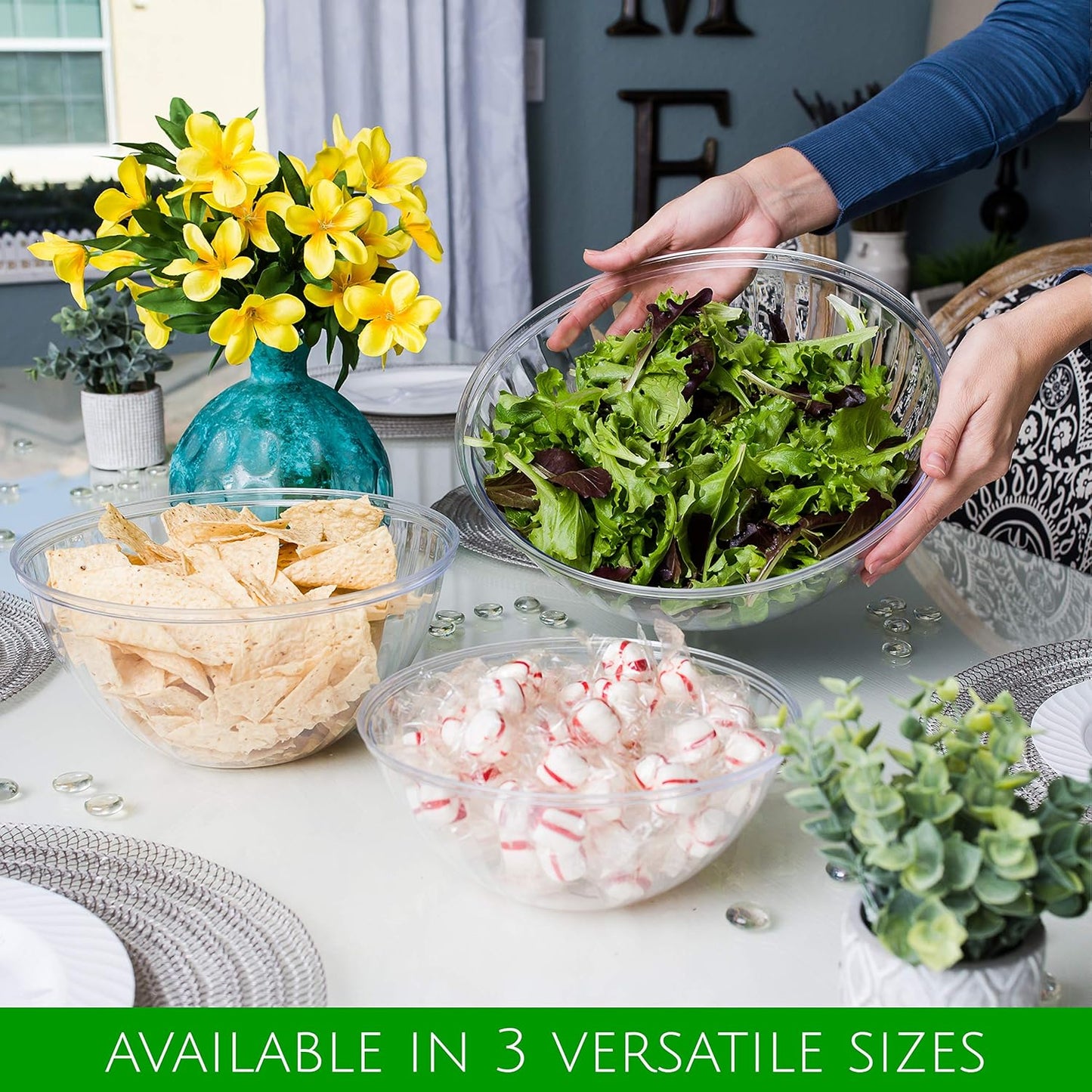 PLASTICPRO Disposable 150 Ounce Round Crystal Clear Plastic Serving Bowls, Party Snack or Salad Bowl, Chip Bowls, Snack Bowls, Candy Dish, Salad Container Pack of 8