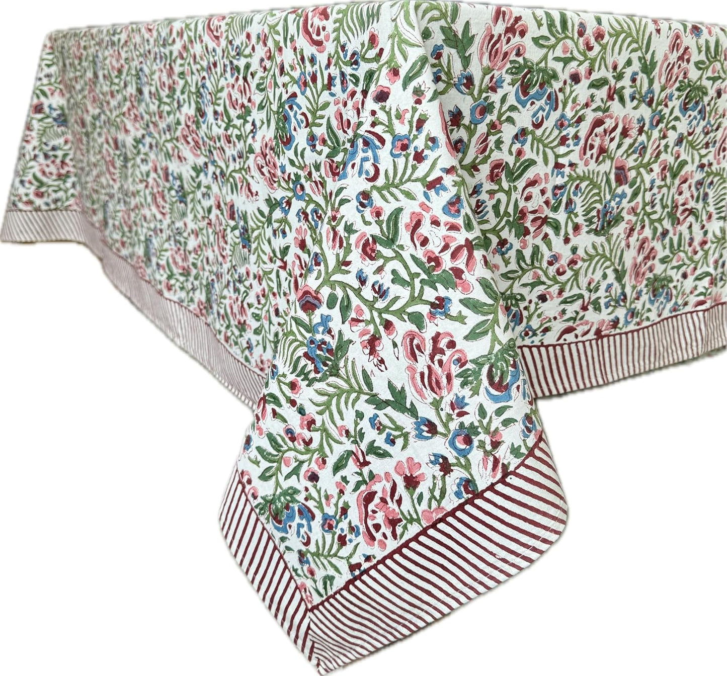 ATOSII Ambrosia 100% Cotton Rectangle Summer Tablecloth, Block Print Floral Table Cloth Linen for Kitchen Dining Parties Wedding Outdoors I Grand Millennial 60 X 90 Inches I 6 Seater I Memorial Day