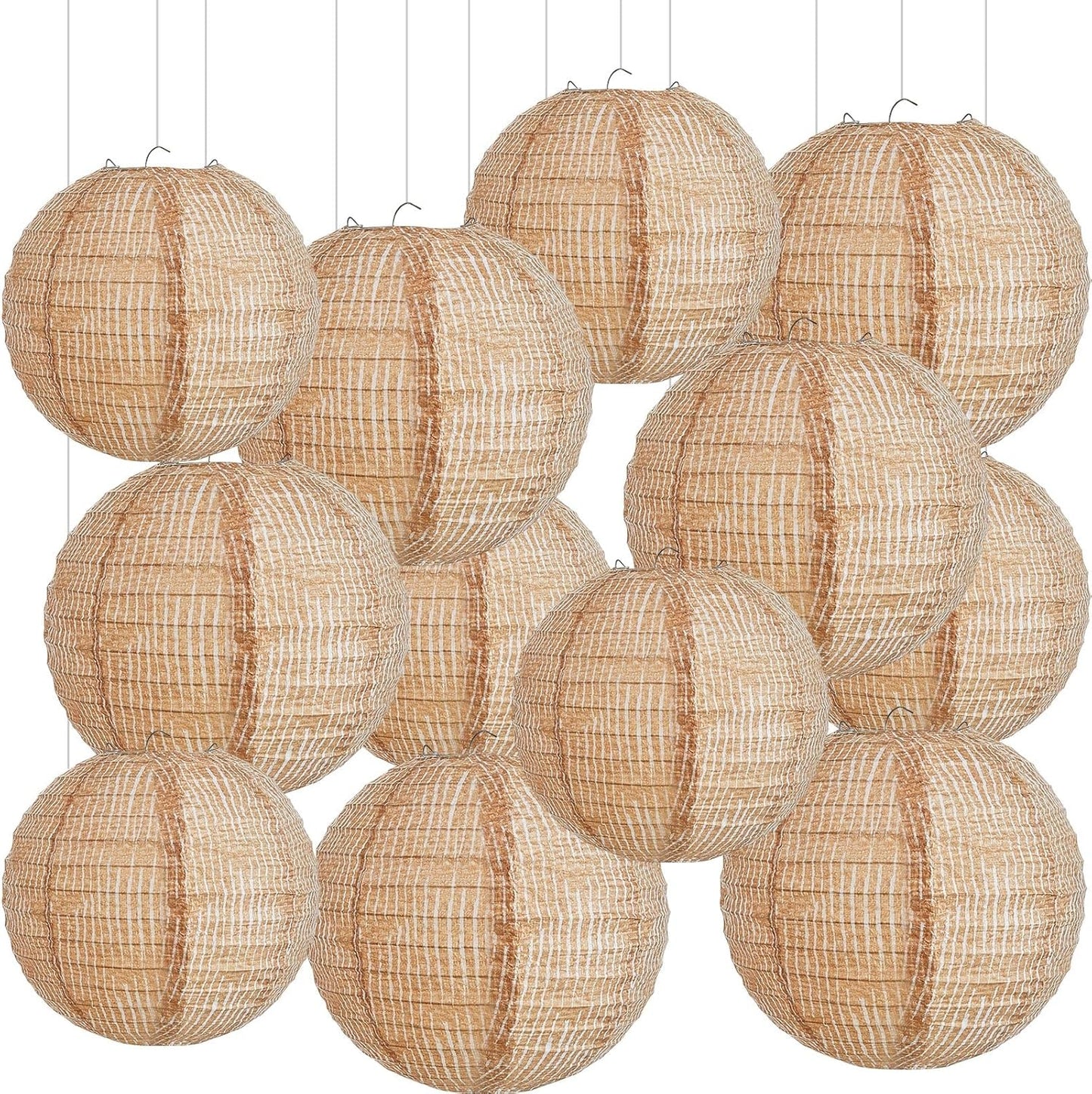 Hortsun 12 Pcs Print Burlap Paper Lanterns Round Chinese Paper Lanterns Decorative Farmhouse Classroom Decor Home Sweet Classroom Birthday Party Ceremonial Event (8/10 Inch)