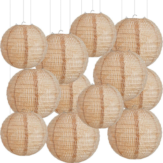 Hortsun 12 Pcs Print Burlap Paper Lanterns Round Chinese Paper Lanterns Decorative Farmhouse Classroom Decor Home Sweet Classroom Birthday Party Ceremonial Event (8/10 Inch)