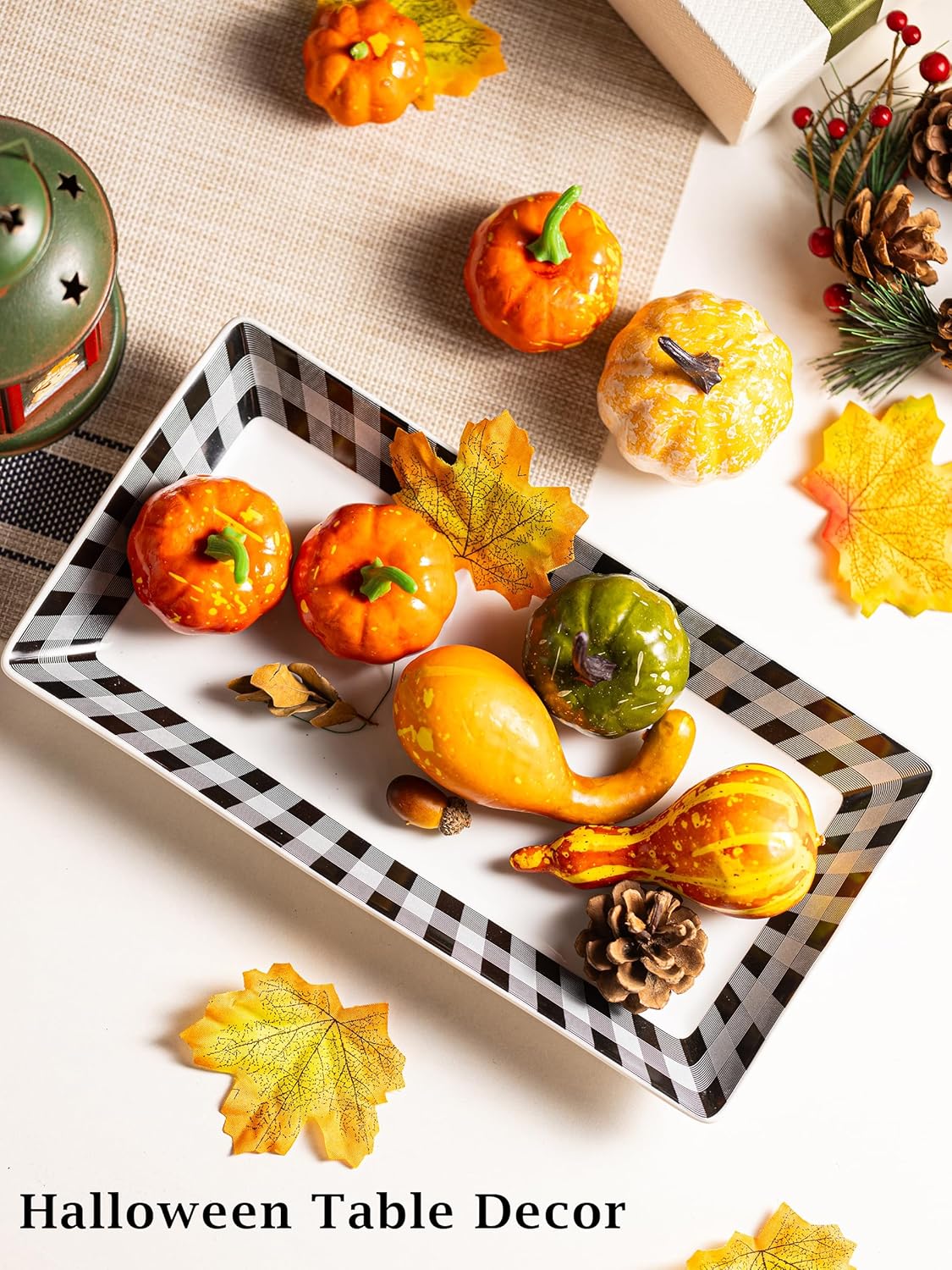 YHOSSEUN Ceramic Serving Platters Set of 4, Appetizer Serving Dishes Rectangular Dinner Sushi Plates for Parties, Halloween Table Decor, Checkered, 10 Inch
