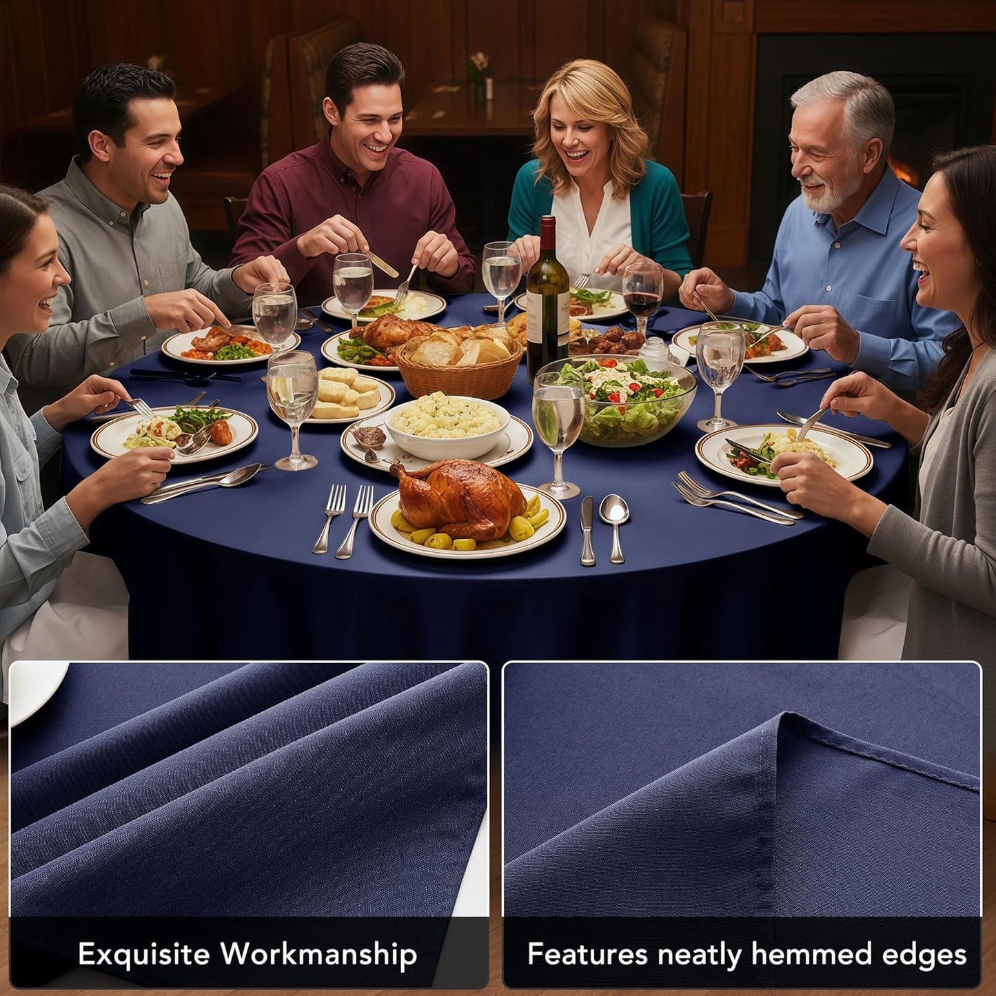 10-Pack Navy Blue Round Tablecloths, 70 Inches, Stain-Resistant Polyester for 3-4 Ft Round Tables - Washable Table Covers for Weddings, Banquets, Birthday Parties, Events