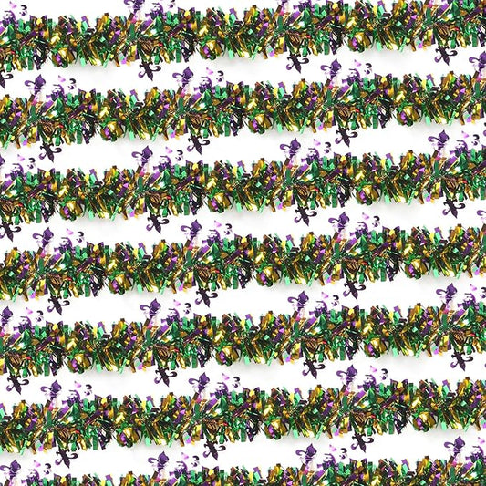 100 Feet Mardi Gras Tinsel Garland Gold Green Purple Christmas Tree Tinsel Garland Metallic Twisted Hanging for Mardi Gras Oktoberfest Birthday Party Decoration, A