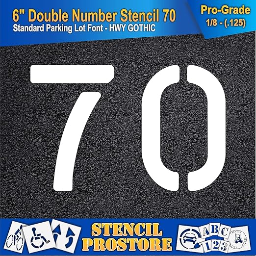 Pavement, Curb, and WheelStop Stencils - 6 inch Double Number Stencil - (70) - 6" x 9" x 1/8" (128 mil) - Pro-Grade