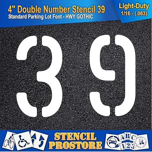 Pavement, Curb, and WheelStop Stencils - 4 inch Double Number Stencil - (39) - 4" x 5.5" x 1/16" (63 mil) - Light-Duty