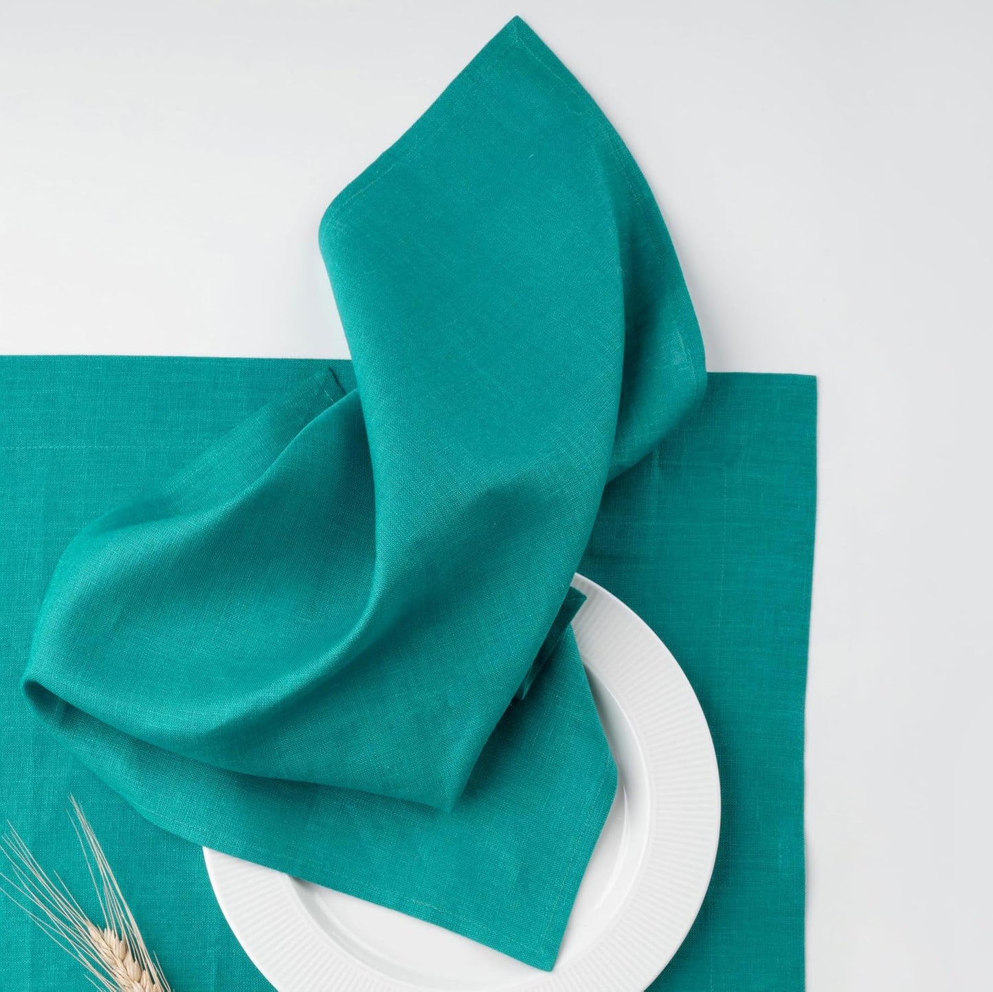 D'Moksha Homes Teal Blue Linen Napkins 18 x 18 Inch - 100% Pure Linen Cloth Washable Dinner Napkins Set of 4 for Fall, Thanksgiving, Holiday