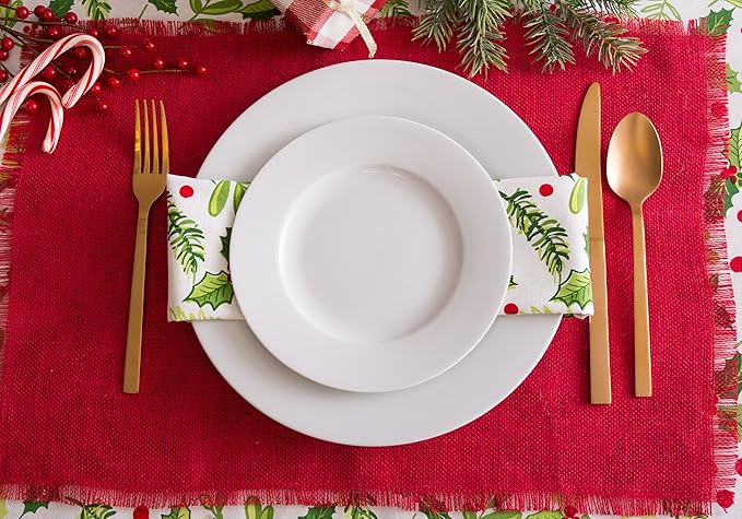 DII Jute Burlap Collection Kitchen Tabletop, Placemat Set, 13x19, Solid Tango Red, 6 Count