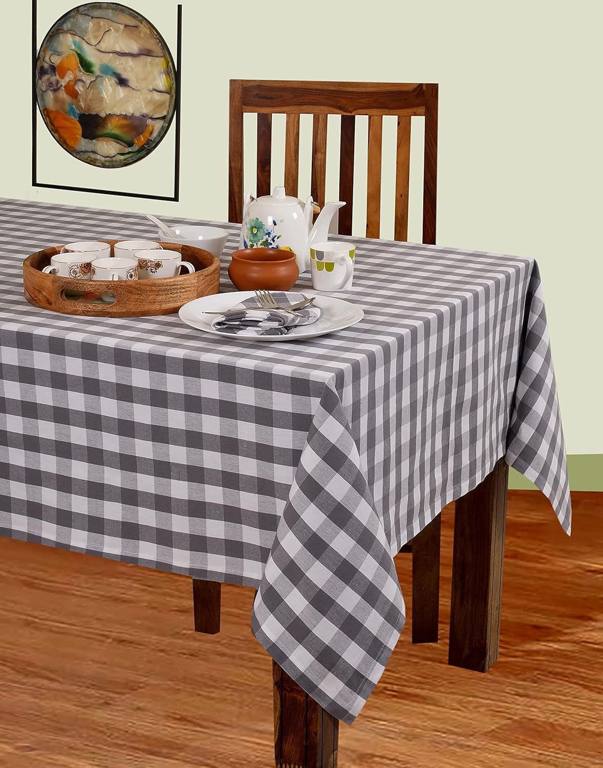Urban Villa Tablecloth Buffalo Check Table Cloth Tabletop Cover Kitchen Dining Tablecloth 100%Cotton Great Parties Wedding Holiday Dinner Grey/White Color Rectangle 60X102Inches 8-10 Seats Table Cloth