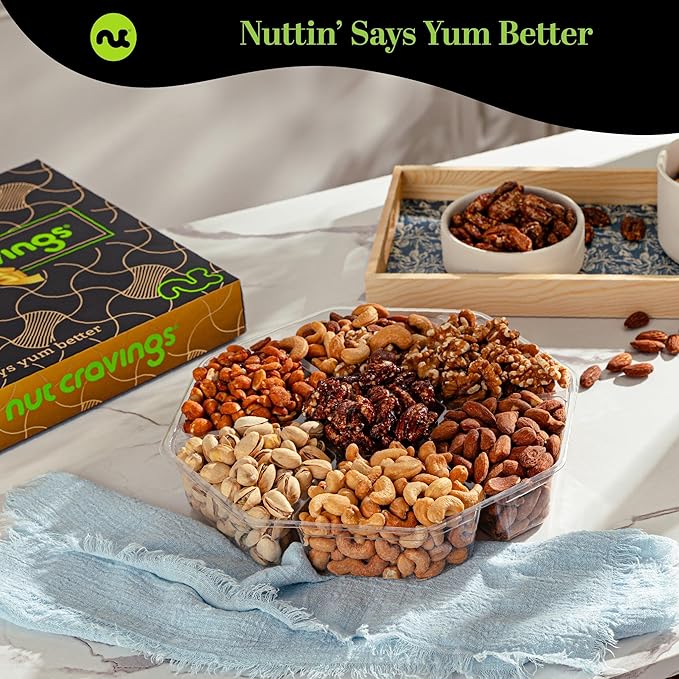 NUT CRAVINGS - Halloween Treats For Adults Mixed Nuts Gift Basket in Black Gold Box (7 Assortments, 2 LB) Holiday Xmas Christmas Food Arrangement, Healthy Snack Care Package, Food Assortments