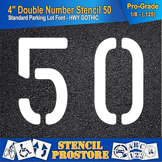 Pavement, Curb, and WheelStop Stencils - 4 inch Double Number Stencil - (50) - 4" x 5.5" x 1/8" (128 mil) - Pro-Grade