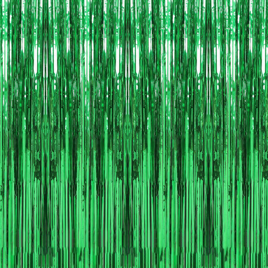 Crosize 5 Pack 3.3 x 9.9 ft Green Foil Fringe Curtains Party Decorations, Green Tinsel Curtain Backdrop for Parties, Door Streamers, Glitter Streamer Backdrop for Birthday Decoration