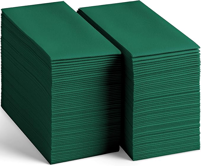 200-Pack Disposable Linen-Feel Green Napkins, 12" x 17" Cloth-Like Paper Dinner Napkins For Christmas, Wedding, Bathroom, Party Or Event