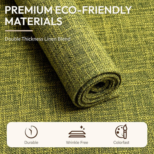 Blue Forest Placemats Set of 6, Dual-Layered Thickened Faux Linen Cloth Place Mats Heat Resistant Machine Washable Wrinkle Free Table Mats Indoor/Outdoor (Lime Green)