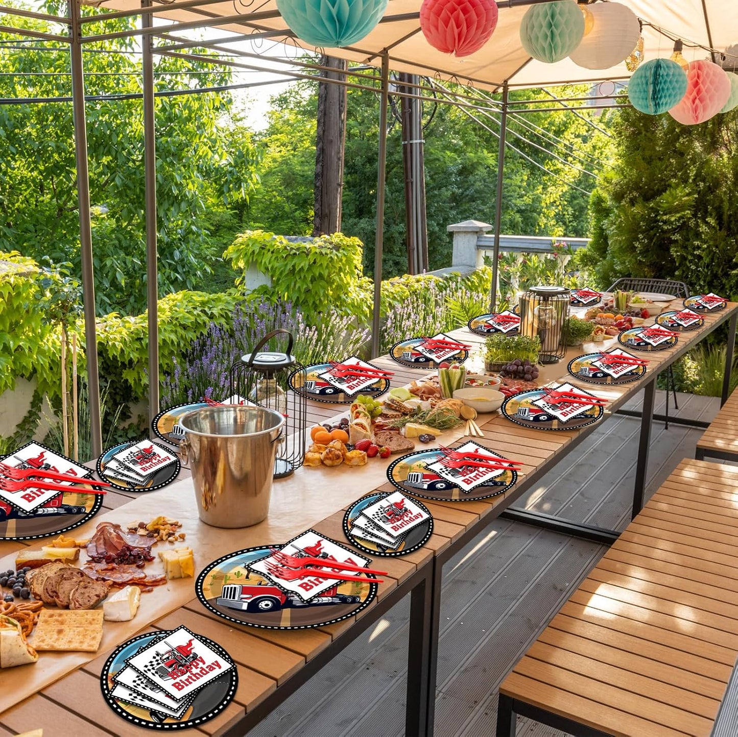 gisgfim 50 Guests Semi Truck Party Decorations Semi Truck Plates and Napkins Party Decoration For Birthday Party Plates Tableware Set Tractor Trailer Theme Party Paper Plates Napkins Forks 200 PCS